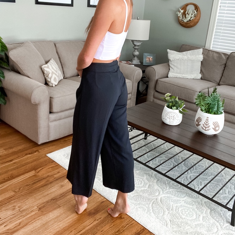 AVENUE MONTAIGNE black wide leg ankle dress pants